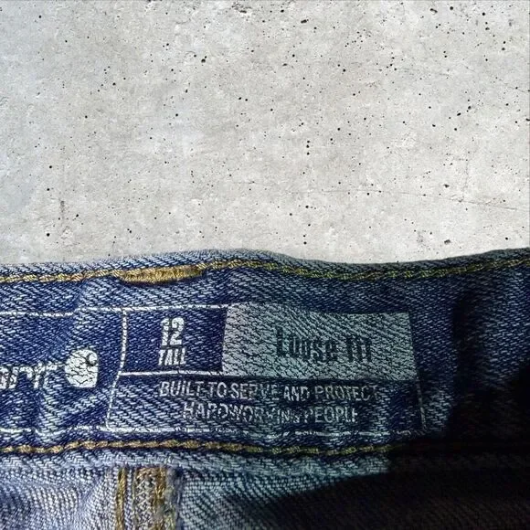 Carhartt Loose Fit Jeans Men’s 12 Tall Blue Denim Straight Workwear Distressed - Picture 6 of 10